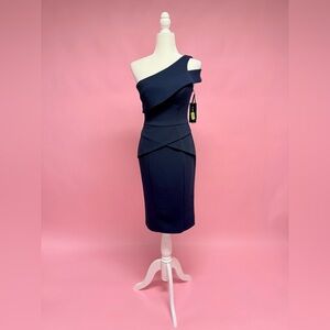 Elegant Navy Cachet Roland Mouret One-Shoulder Dress